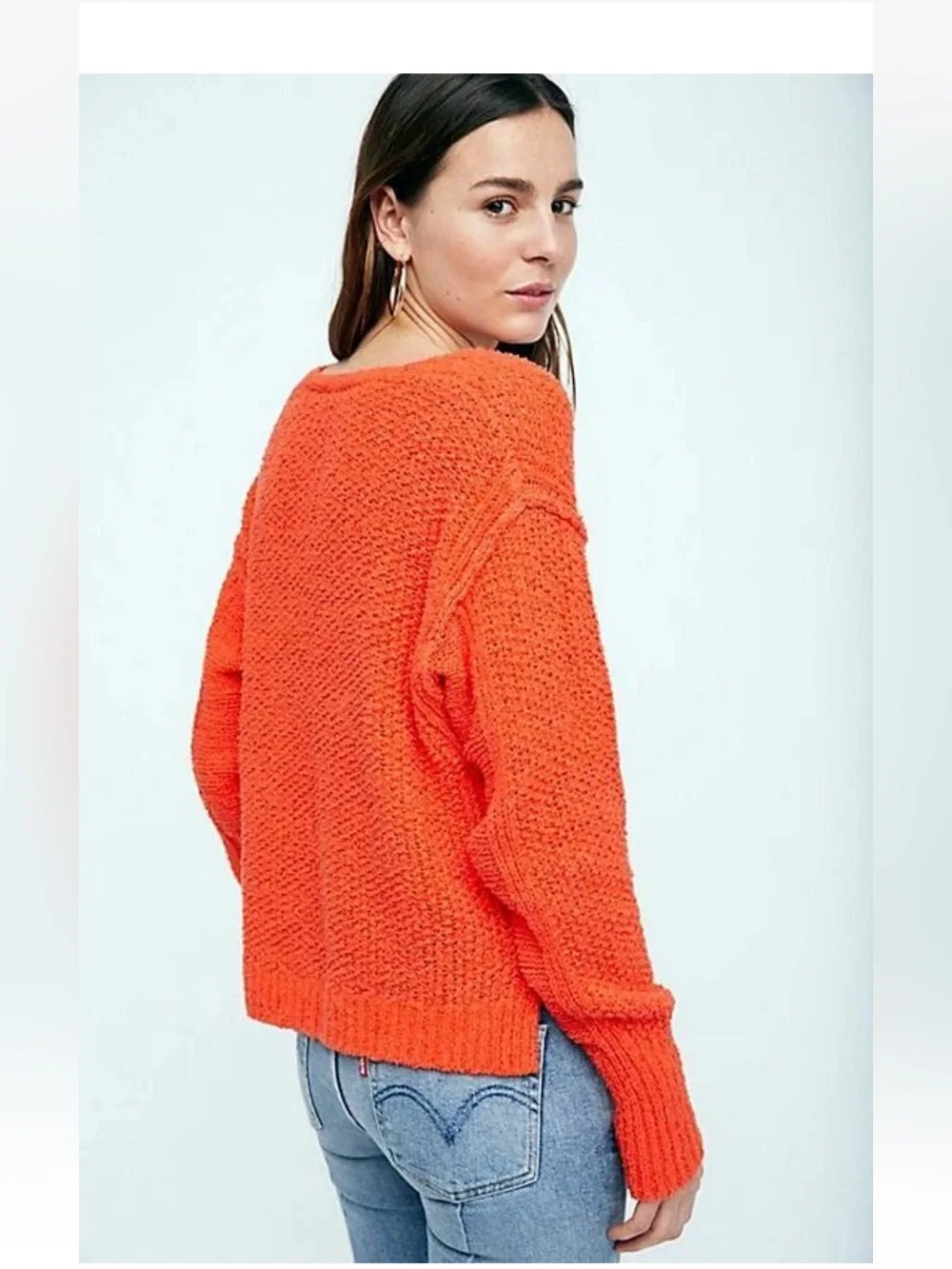 Free People Coco V-neck Sweater Oversized Chunky Orange Fall Boho Women Medium M